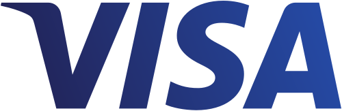 Visa-Logo mit weißem Hintergrund und dem Wort "VISA" in blauen Großbuchstaben, symbolisiert die Kreditkartenmarke.